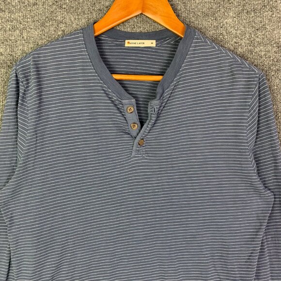 Marine Layer Henley Shirt Men‎ Sz Medium Striped Long Sleeve Pullover - Picture 3 of 9